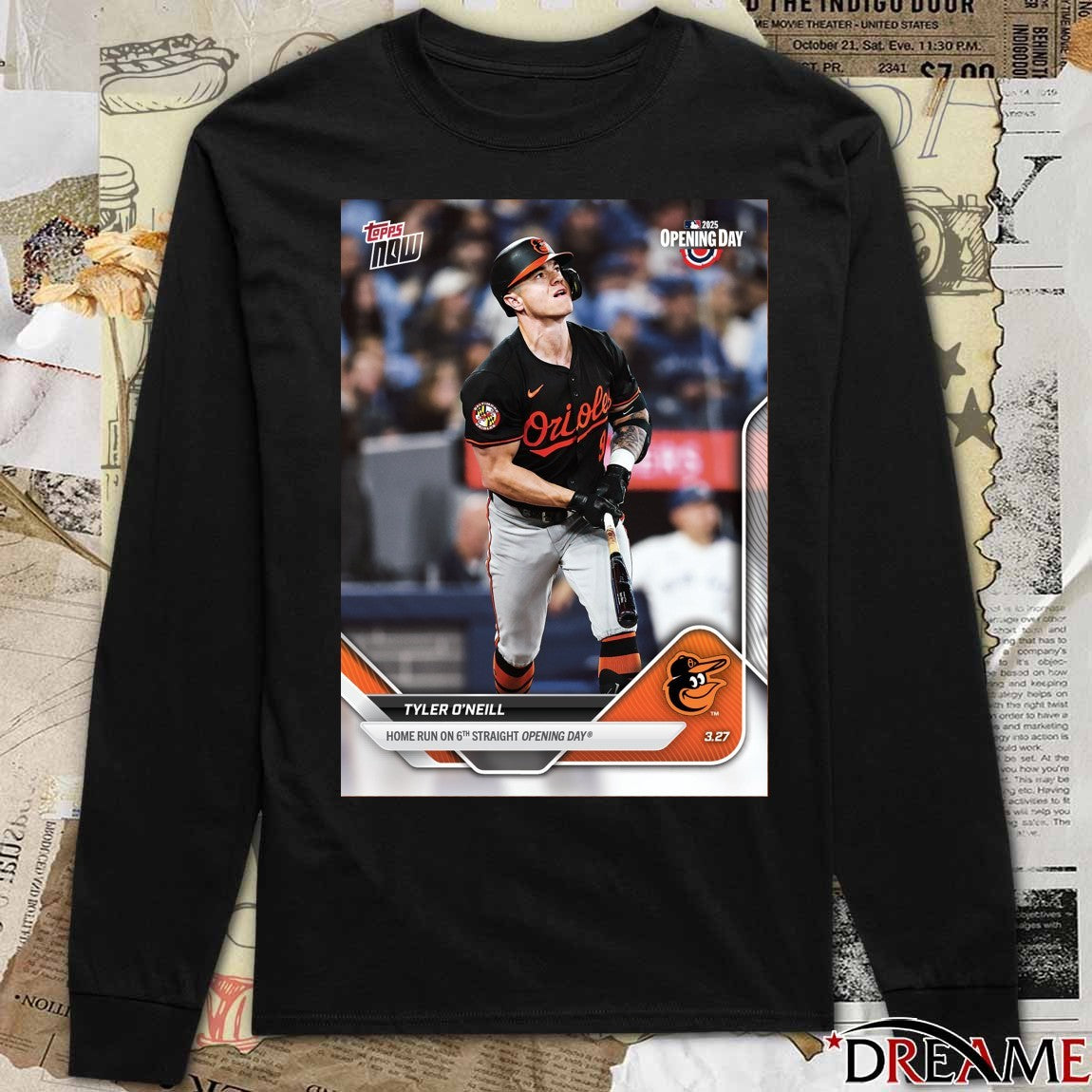 Topps Tyler O’Neill Baltimore Orioles Home run on his 6th straight Opening Day t-shirt