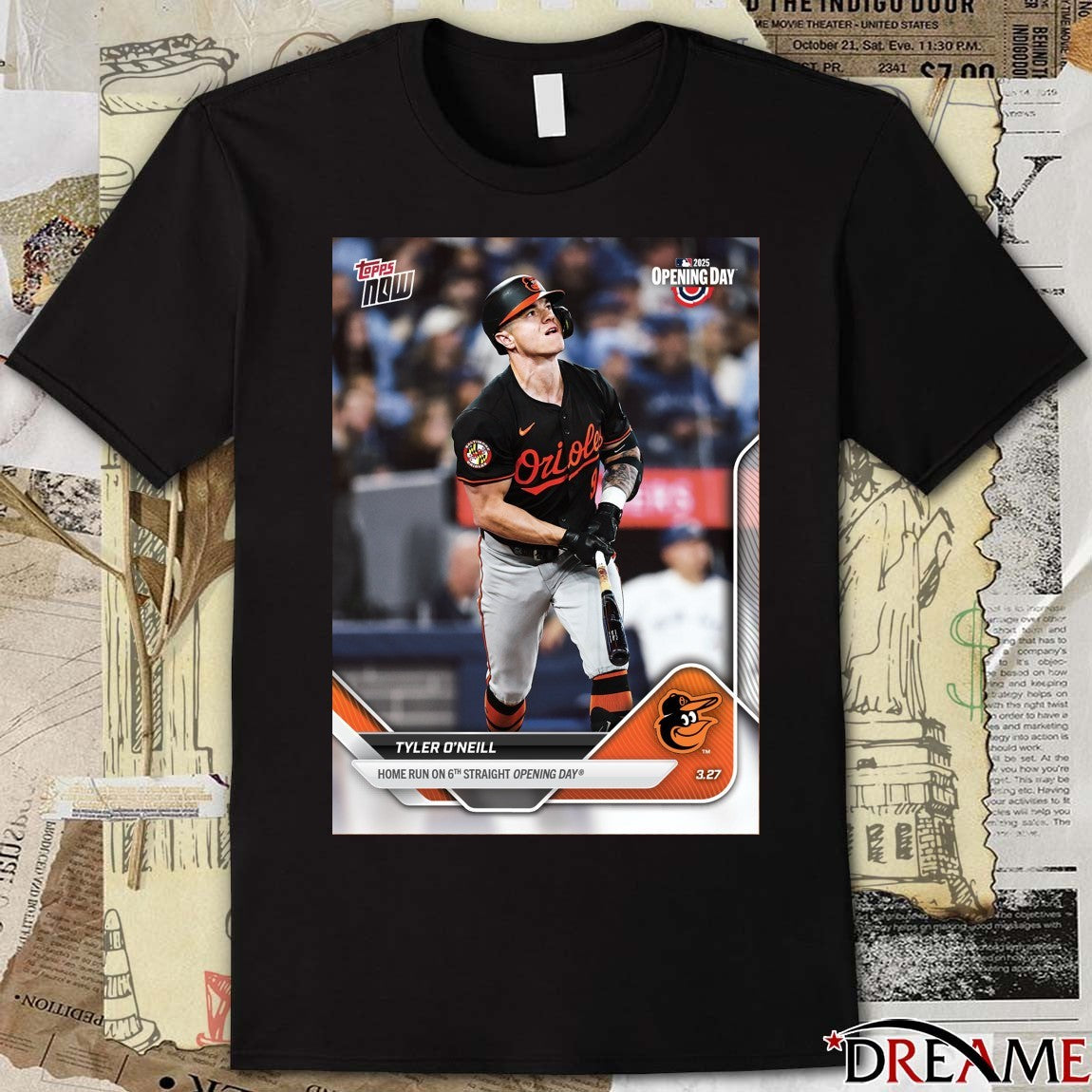 Topps Tyler O’Neill Baltimore Orioles Home run on his 6th straight Opening Day t-shirt