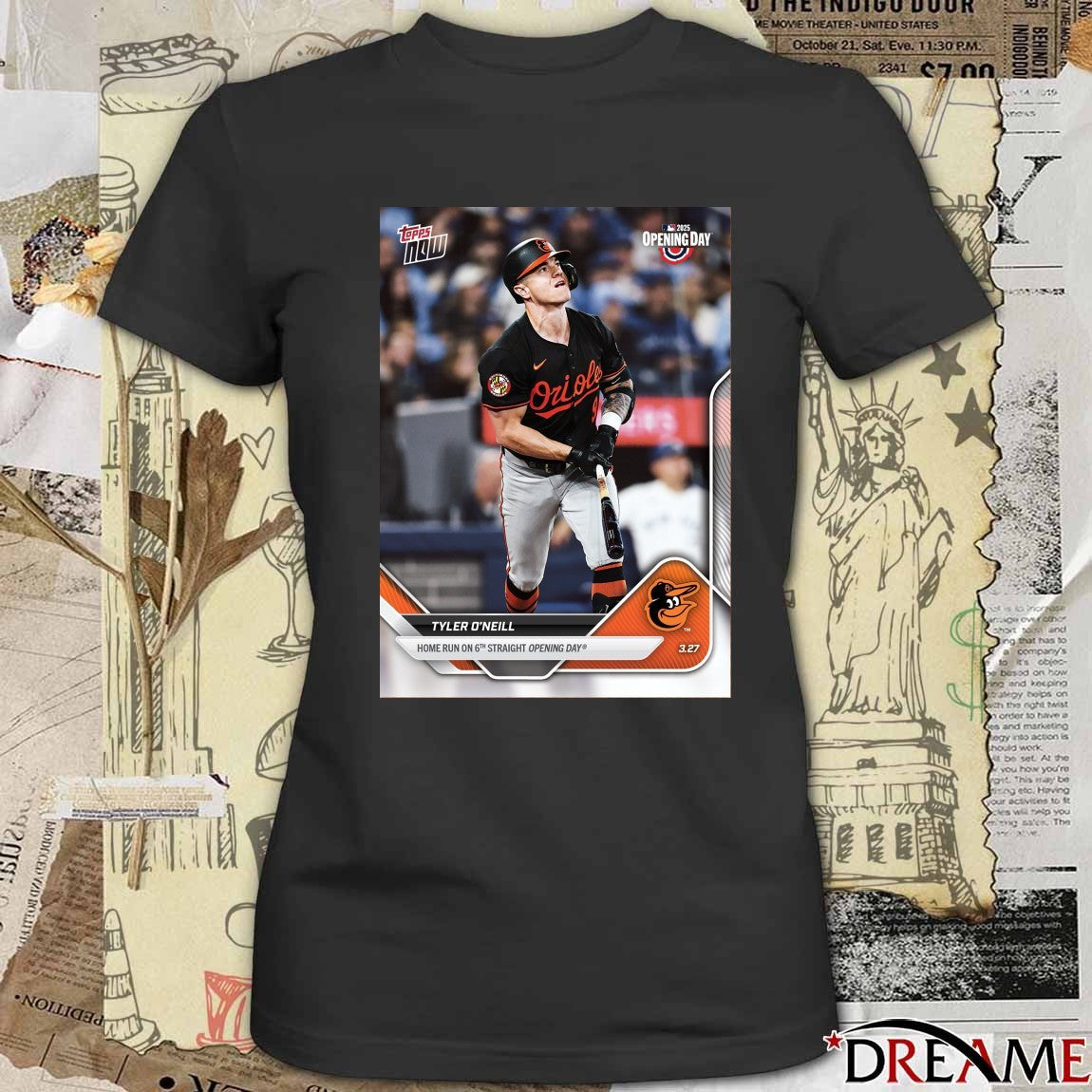 Topps Tyler O’Neill Baltimore Orioles Home run on his 6th straight Opening Day t-shirt