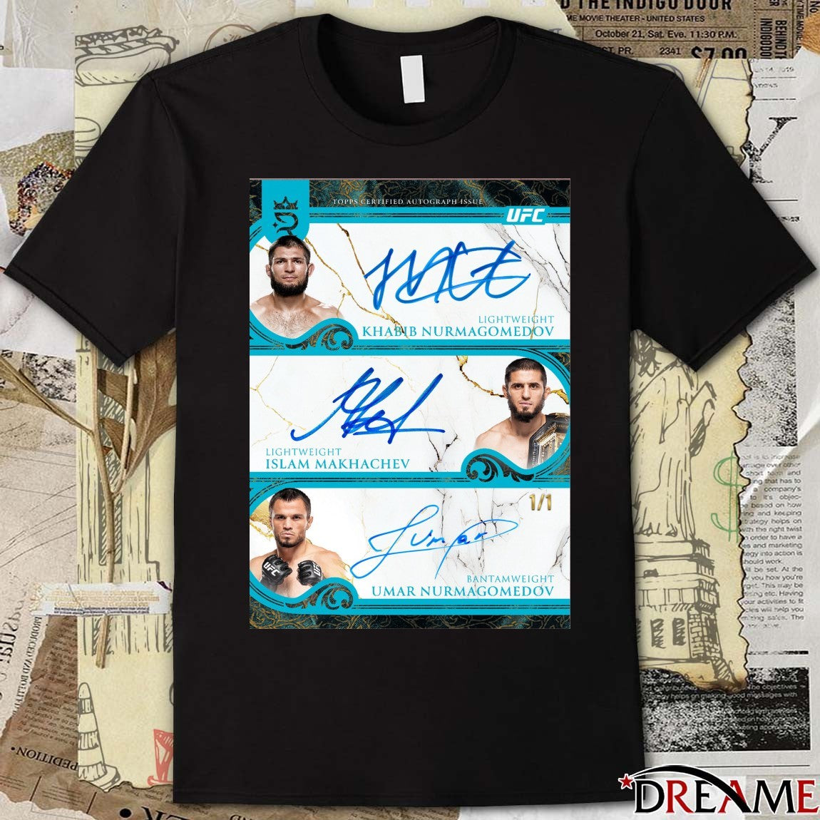 Topps UFC Khabib Nurmagomedov, Islam Makhachev and Umar Nurmagomedov Signatures t-shirt