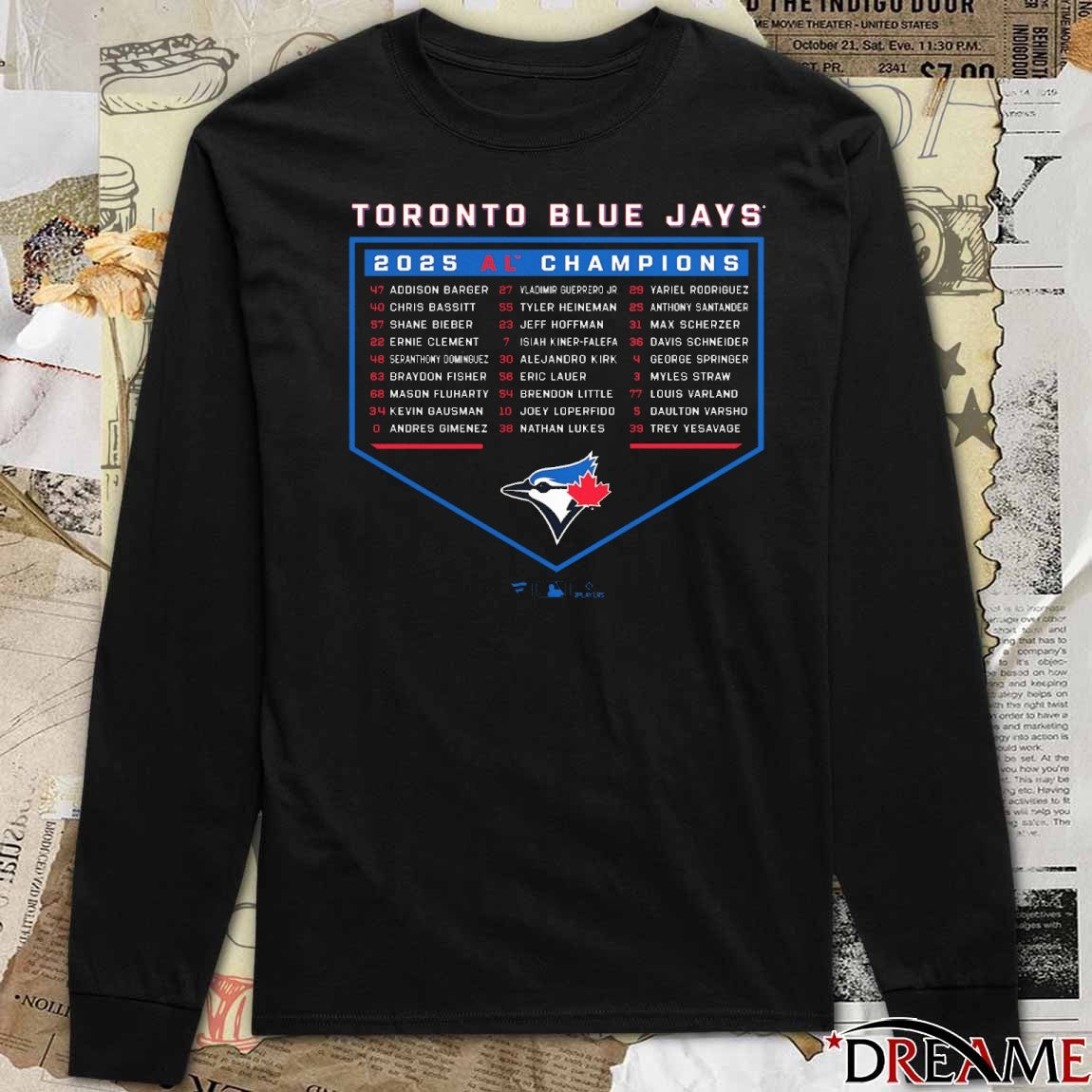 Toronto Blue Jays MLB 2025 AL Champions Bloop Single Roster Addison Barger, Chris Bassitt And Shane Bieber t-shirt