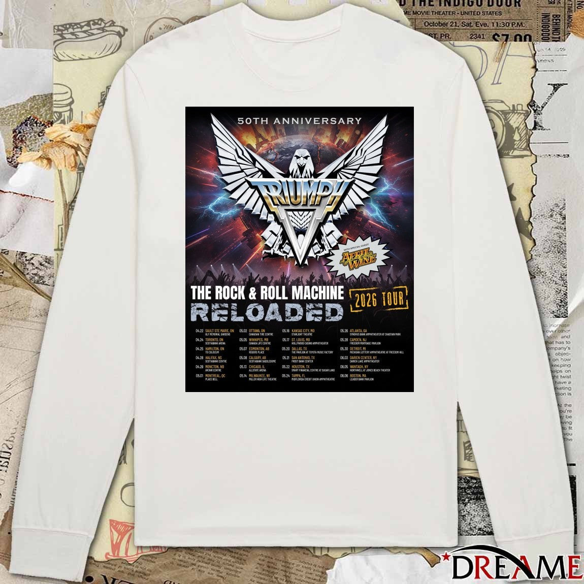 Triumph 50th Anniversary The Rock and Roll Machine Reloaded 2026 Tour Poster t-shirt