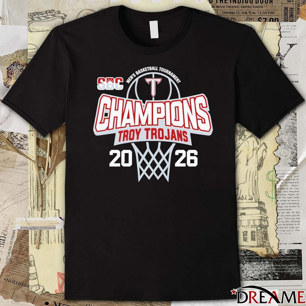 Troy University Trojans 2026 Sun Belt Men’s Basketball Tournament Champions t-shirt