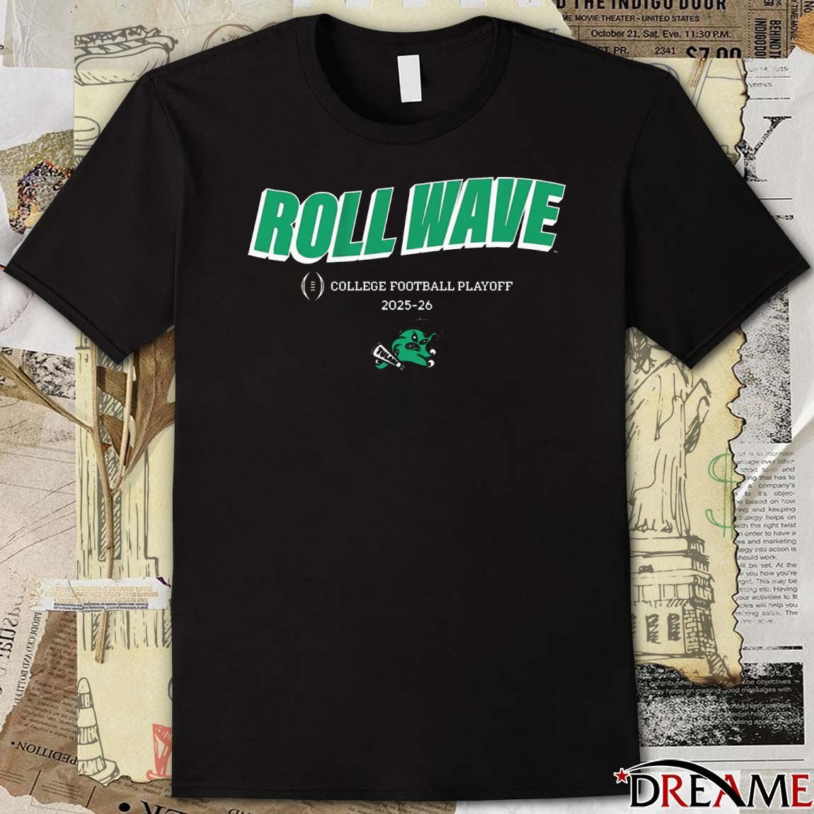Tulane Green Wave Football 2025-26 CFP Team Slogan Roll Wave t-shirt