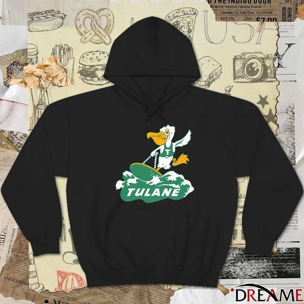 Tulane Green Wave Mascot Surfboard logo t-shirt