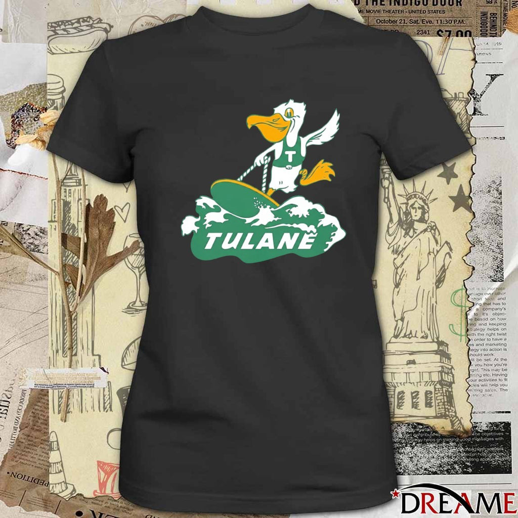 Tulane Green Wave Mascot Surfboard logo t-shirt