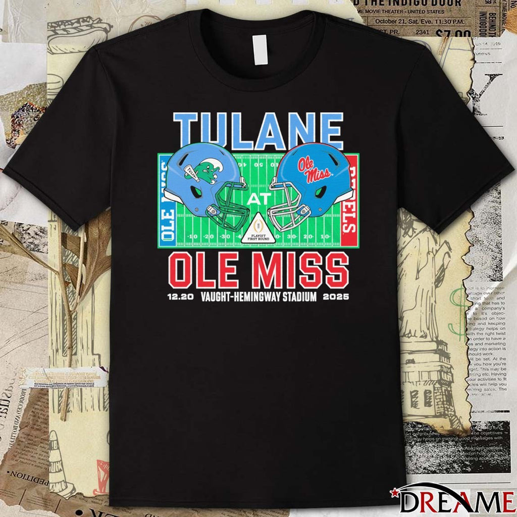 Tulane vs. Ole Miss 2025 College Football Playoff 12.20 Vaught-Hemingway Stadium t-shirt