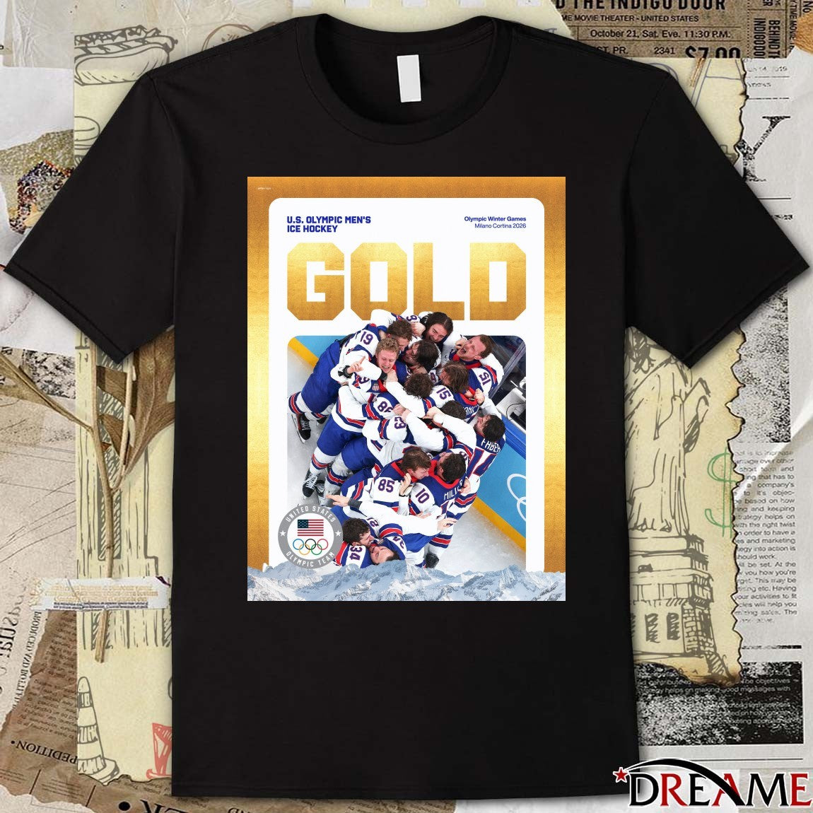 U.S. Olympic Men’s Ice Hockey Olympic Winter Games Milano Cortina 2026 Gold Medal Poster t-shirt