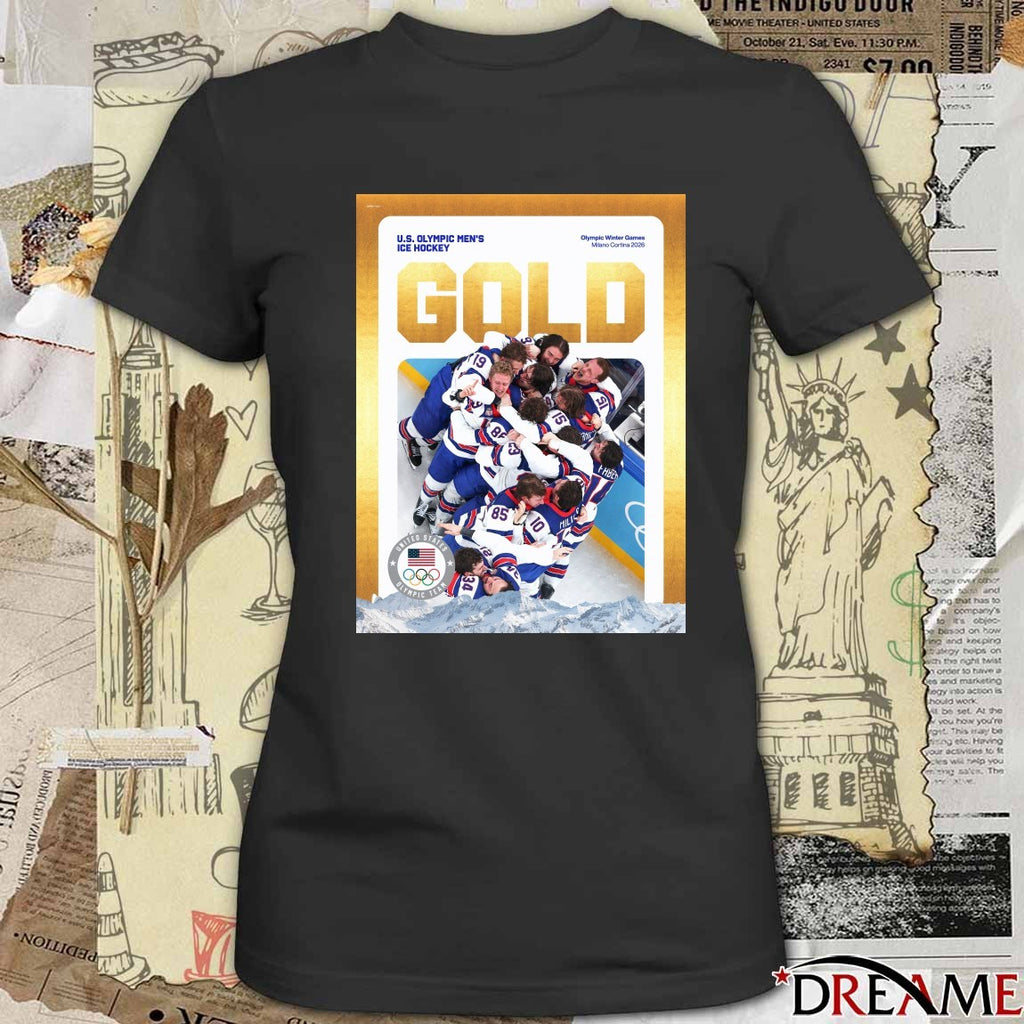 U.S. Olympic Men’s Ice Hockey Olympic Winter Games Milano Cortina 2026 Gold Medal Poster t-shirt