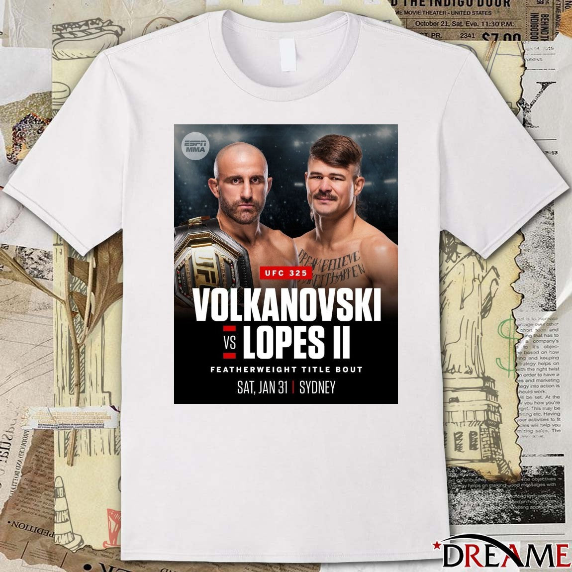 UFC 325 Alexander Volkanovski Vs Diego Lopes Featherweight Title Bout January 31 2025 Sydney Poster t-shirt