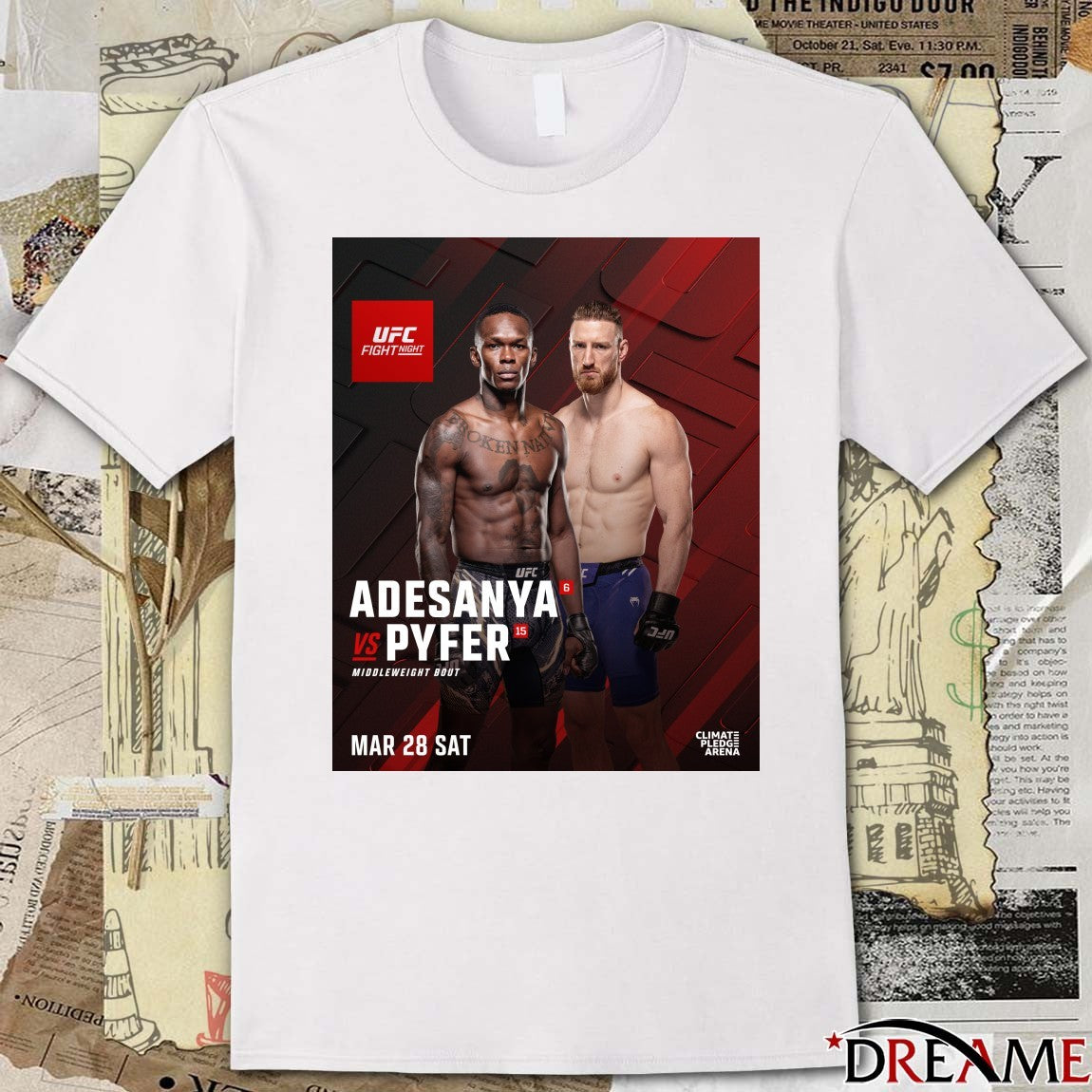 UFC Fight Night Adesanya Vs Pyfer Middleweight Bout March 28 2026 Poster t-shirt