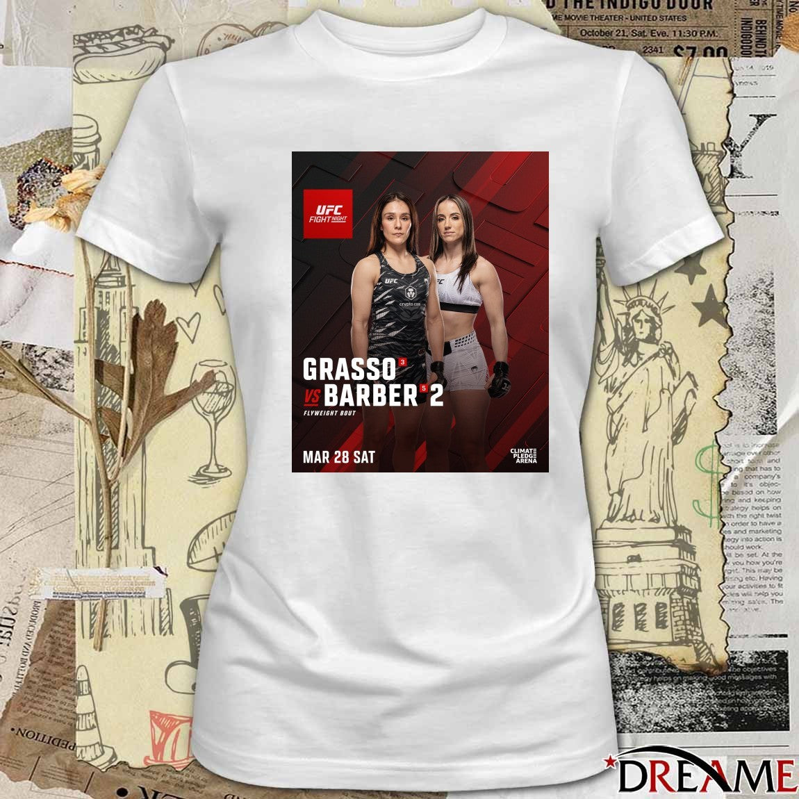 UFC Fight Night Grasso Vs Barber 2 Flyweight Bout March 28 2026 Poster t-shirt