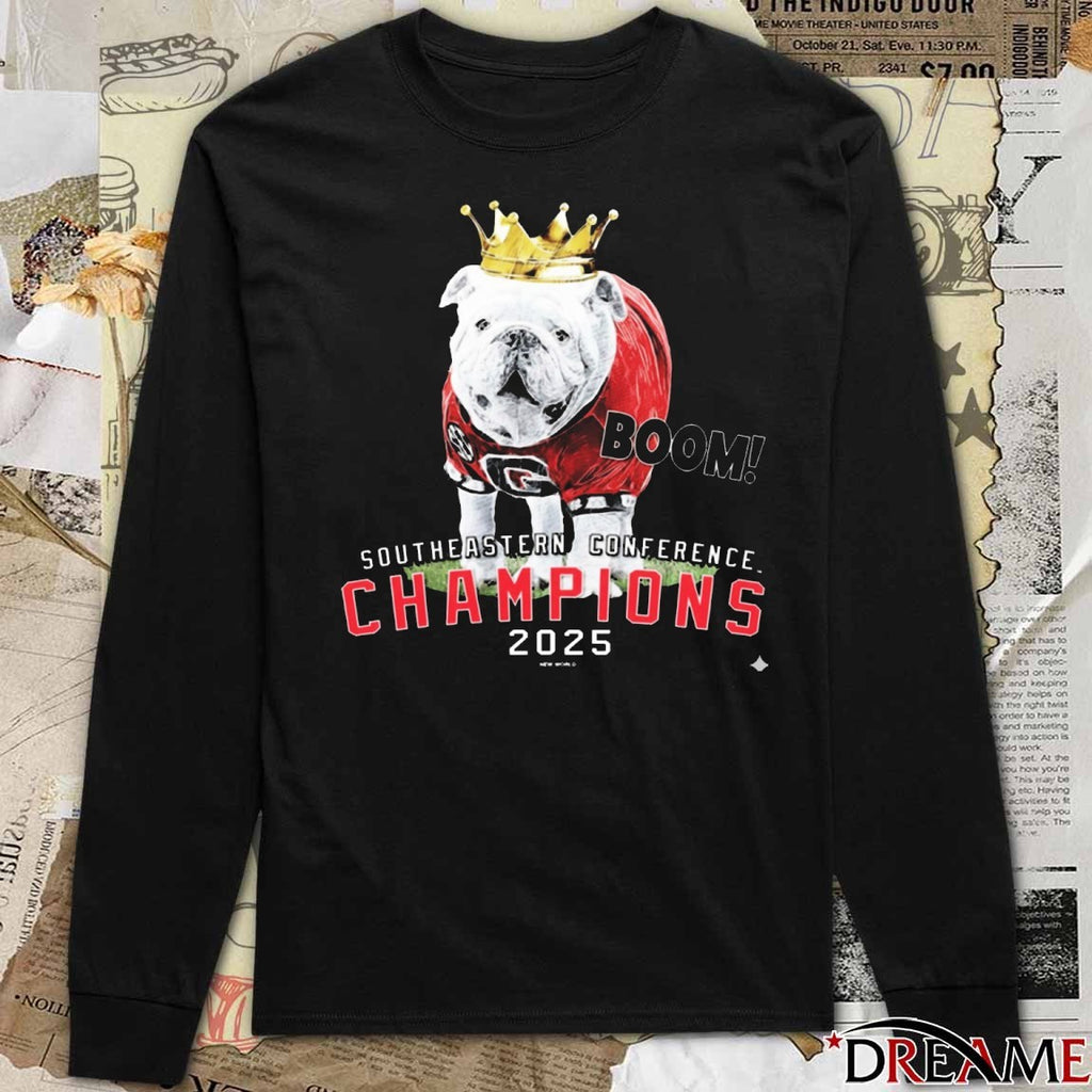 UGA Georgia Bulldogs 2025 Southeastern Conference Champions Boom Mascot Crown t-shirt
