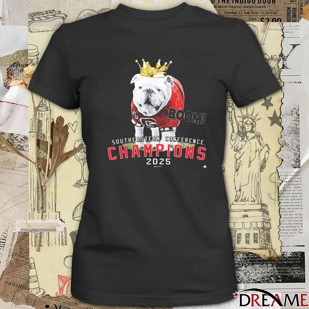 UGA Georgia Bulldogs 2025 Southeastern Conference Champions Boom Mascot Crown t-shirt