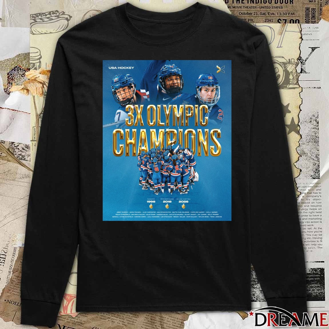 USA Hockey 3x Champions Nagano 1998 Pyeongchang 2018 Milano Cortina 2026 t-shirt