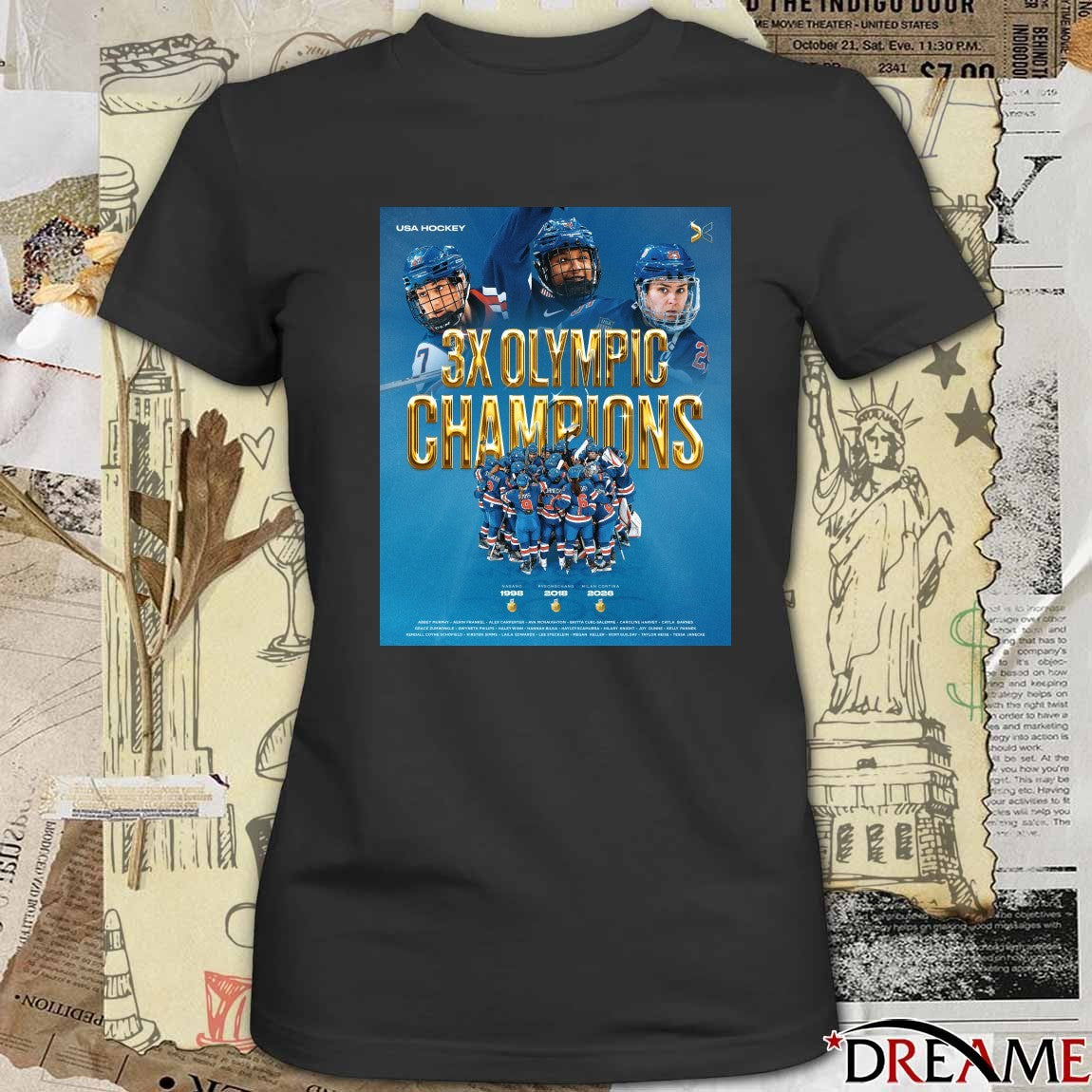 USA Hockey 3x Champions Nagano 1998 Pyeongchang 2018 Milano Cortina 2026 t-shirt