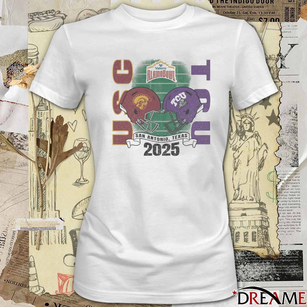 USC Trojans Vs TCU Horned Frogs Football Alamo Bowl Bound 2025 San Antonio TX Helmets t-shirt