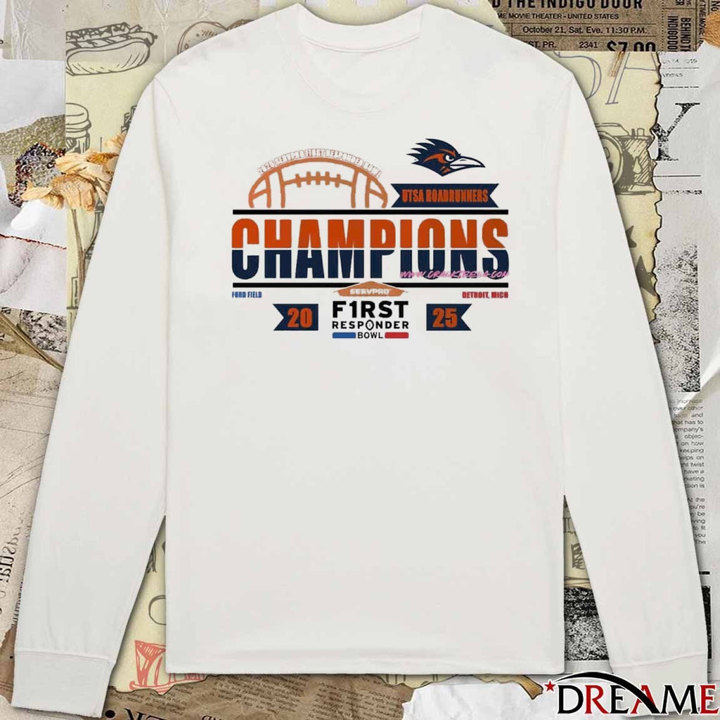 UTSA Roadrunners 2025 SERVPRO First Responder Bowl Champions Ford Field Detroit MI Locker Room t-shirt