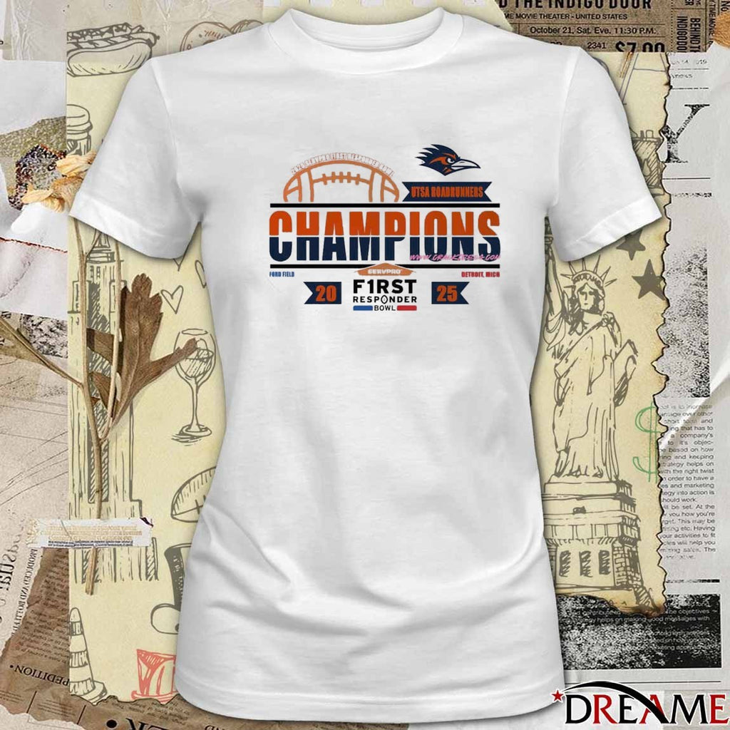 UTSA Roadrunners 2025 SERVPRO First Responder Bowl Champions Ford Field Detroit MI Locker Room t-shirt