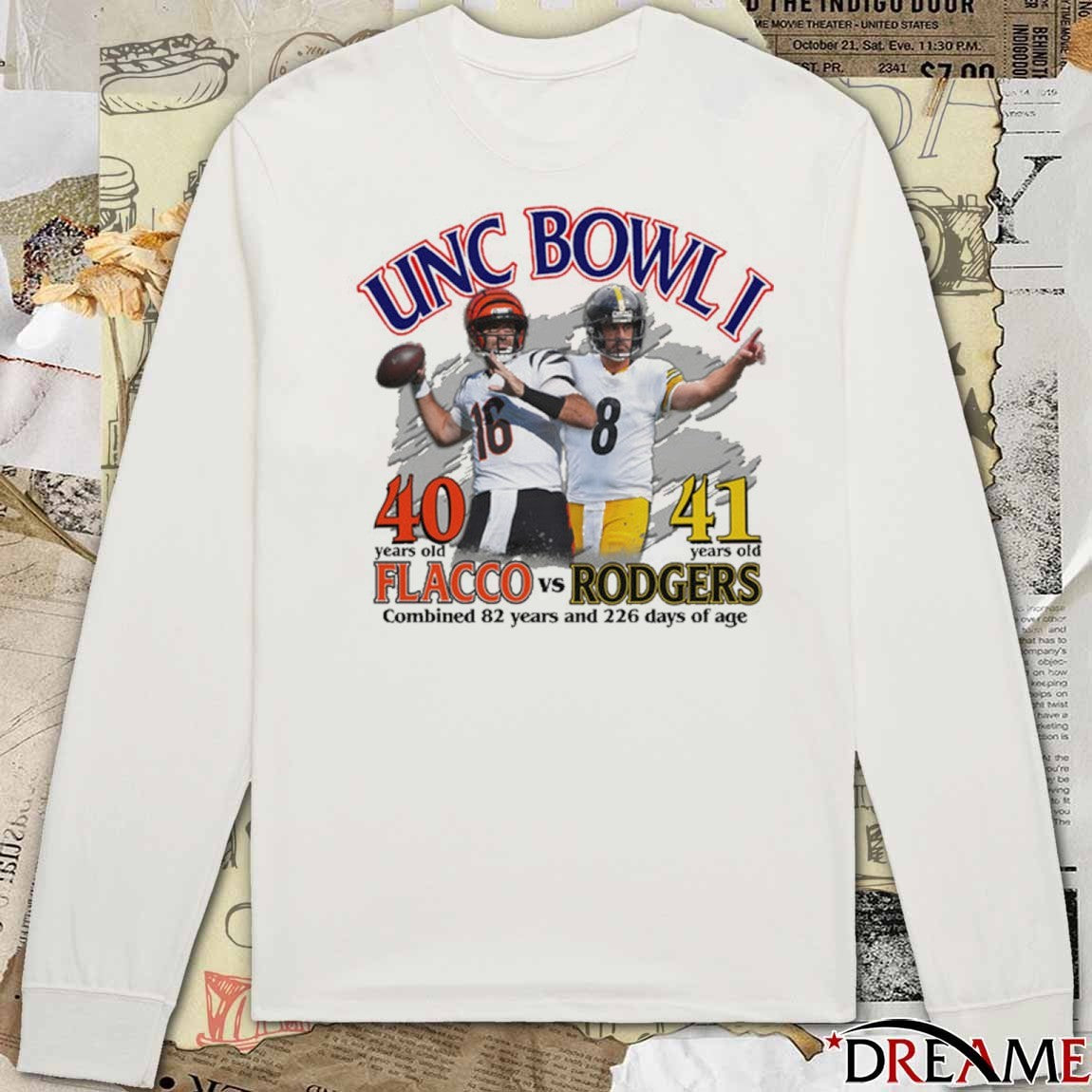 Unc Bowl I Flacco Vs Rodgers Combined 82 Years And 226 Days Of Age t-shirt