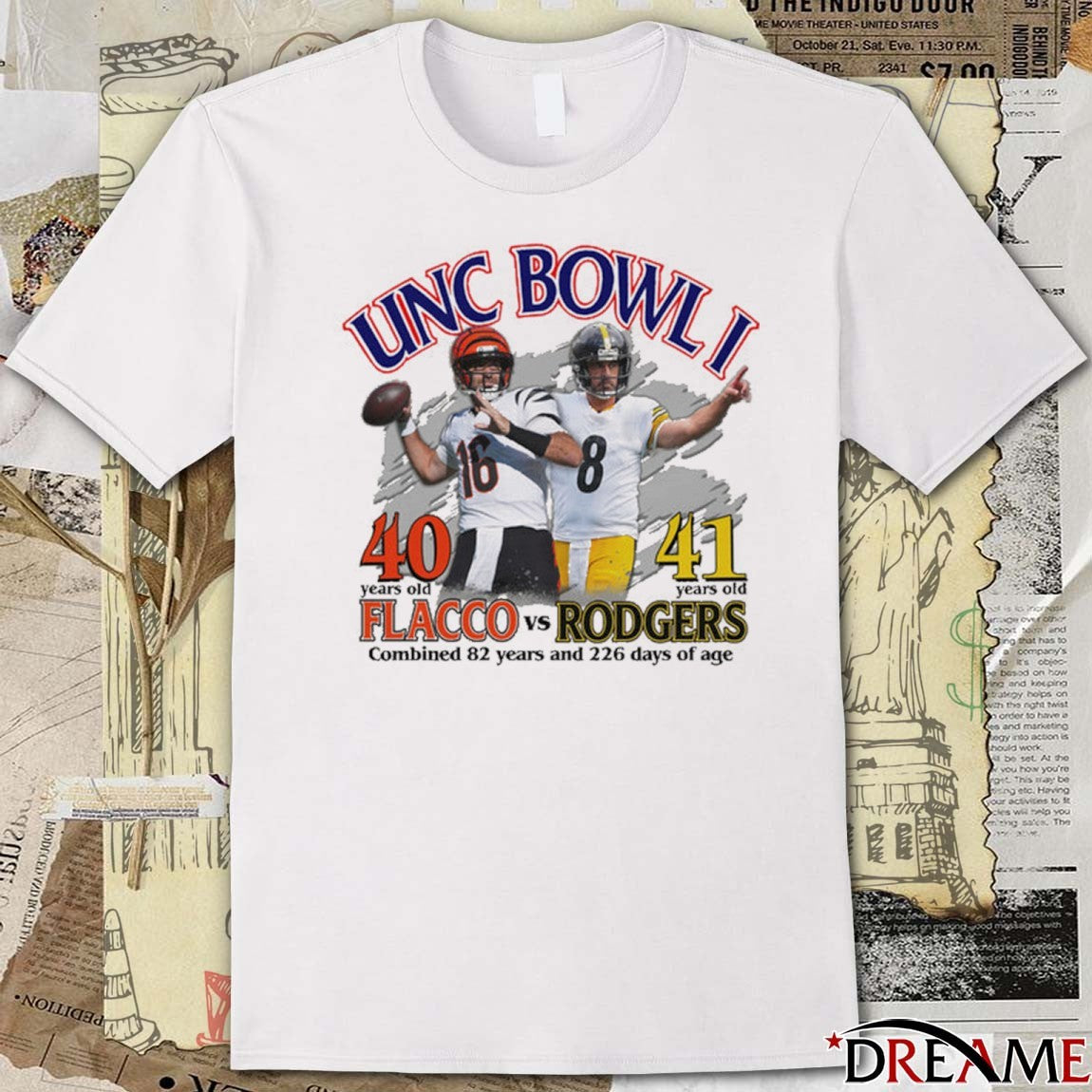 Unc Bowl I Flacco Vs Rodgers Combined 82 Years And 226 Days Of Age t-shirt