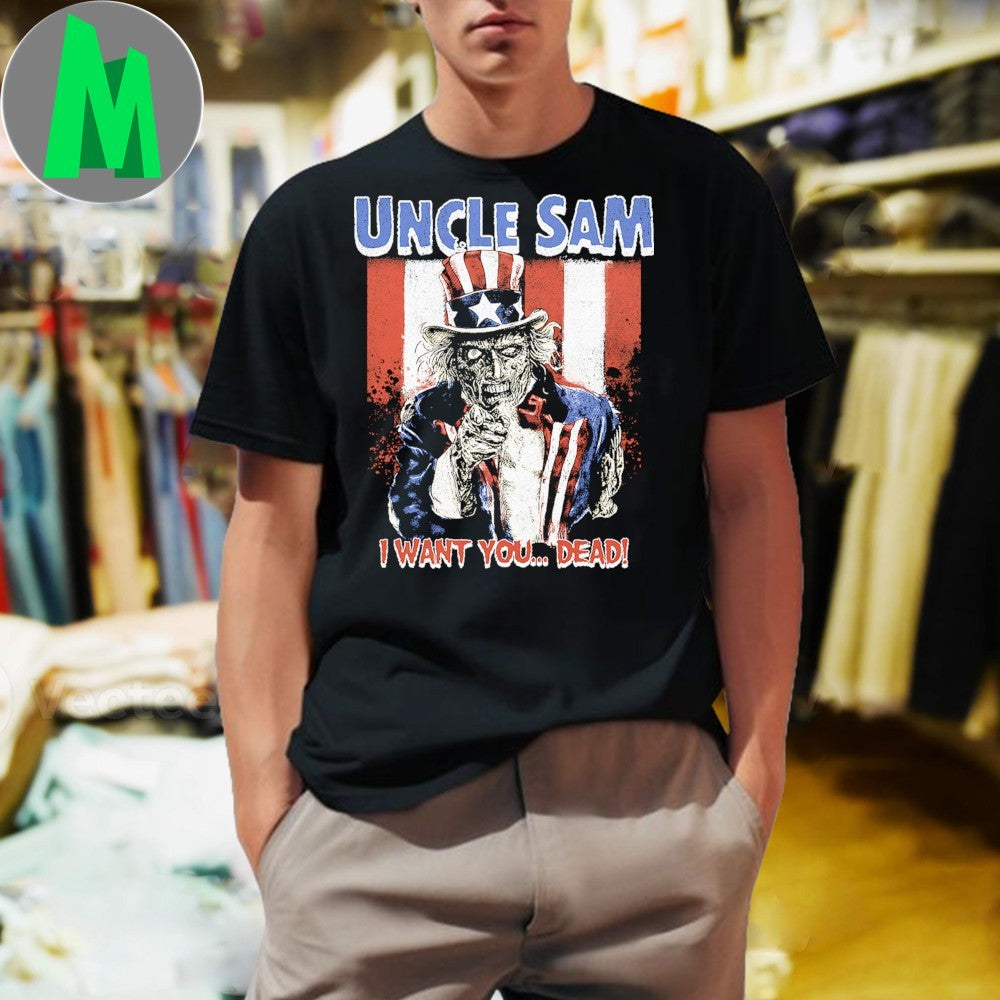 Uncle Sam I Want You… Dead! Zombie American Flag Graphic T-Shirt