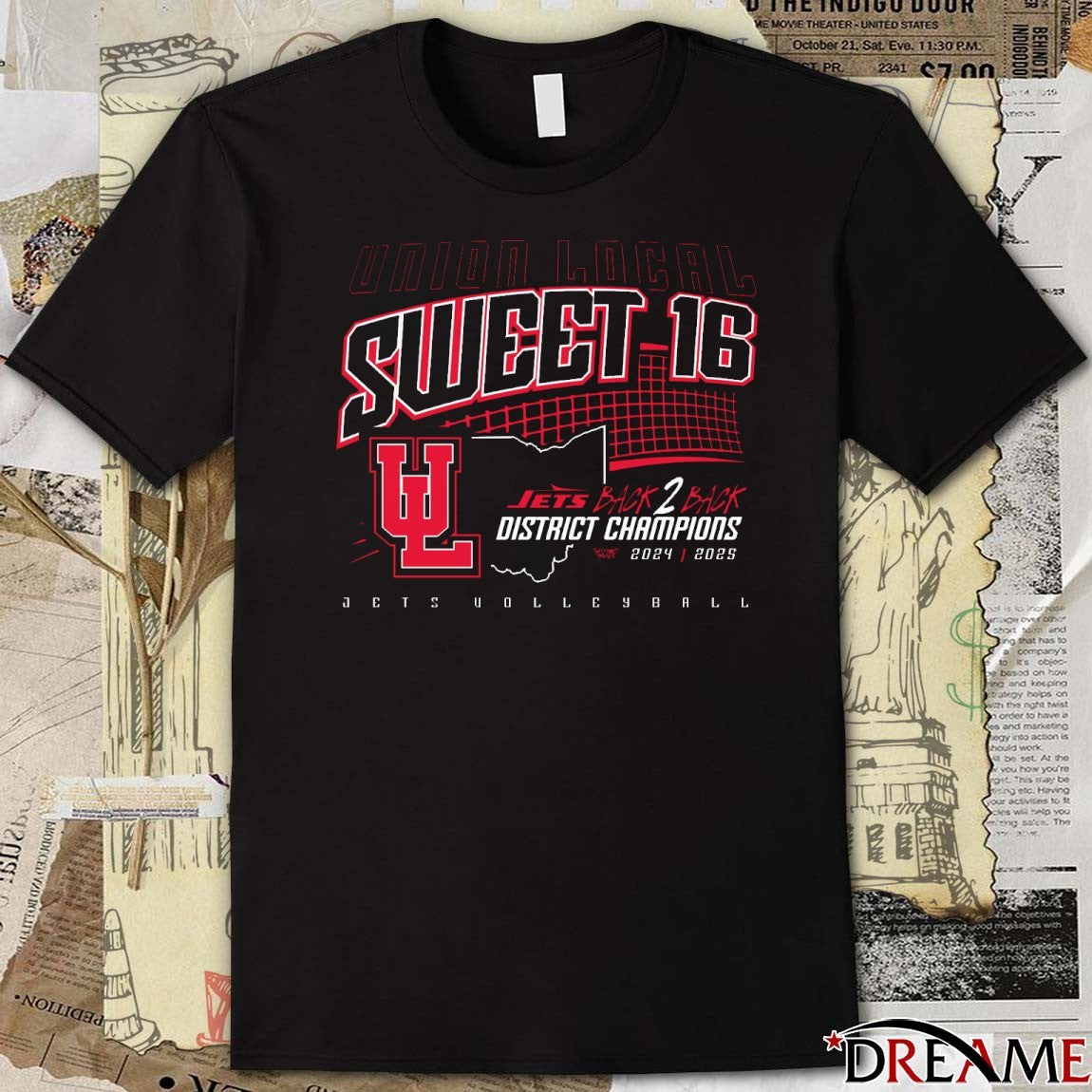 Union Local Volleyball District Champions 2025 Sweet 16 Jets Back 2 Back District Champions t-shirt
