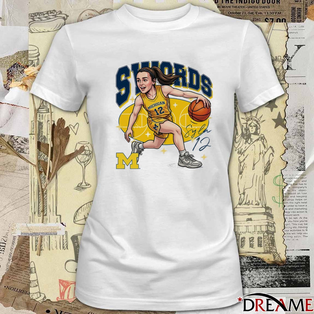 University of Michigan Basketball Syla Swords Caricature Signature t-shirt