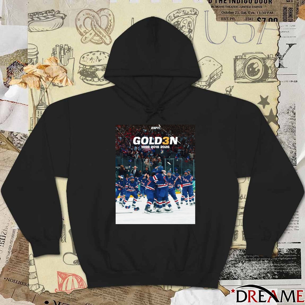 Usa Women’s Hockey Will Take Home The Gold For The Third Time 1998 2018 2026 t-shirt