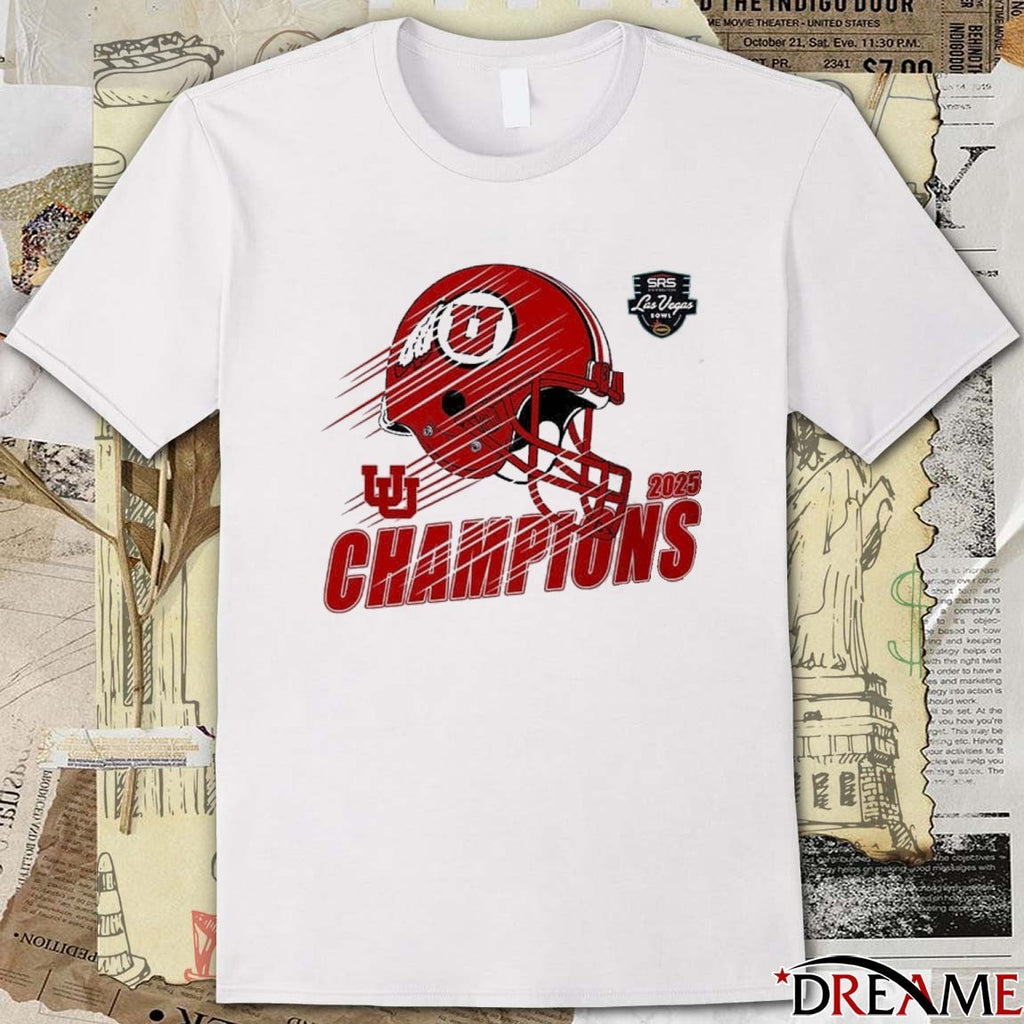 Utah Utes Football Claim Champions 2025 SRS Distribution Las Vegas Bowl Helmet t-shirt