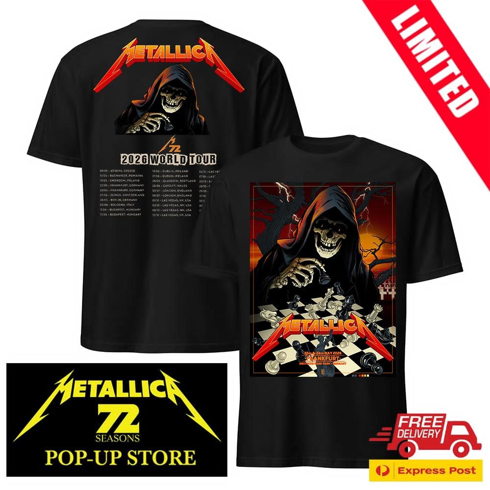 Vance Kelly Metallica Germany 2026 Two Sided Tee – Frankfurt Venue Merch – Deutsche Bank Park Pop-Up