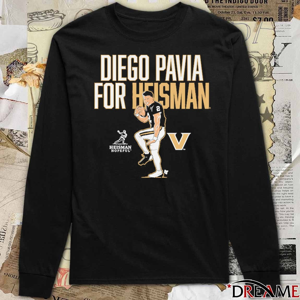 Vanderbilt Commodores Football Diego Pavia for Heisman Statue Pose t-shirt
