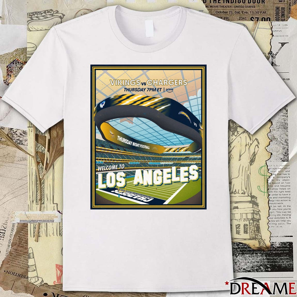 Vikings Vs Chargers Thursday Night Football Welcome To Los Angeles 2025 Poster t-shirt