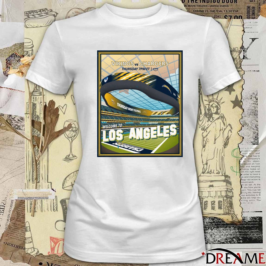 Vikings Vs Chargers Thursday Night Football Welcome To Los Angeles 2025 Poster t-shirt