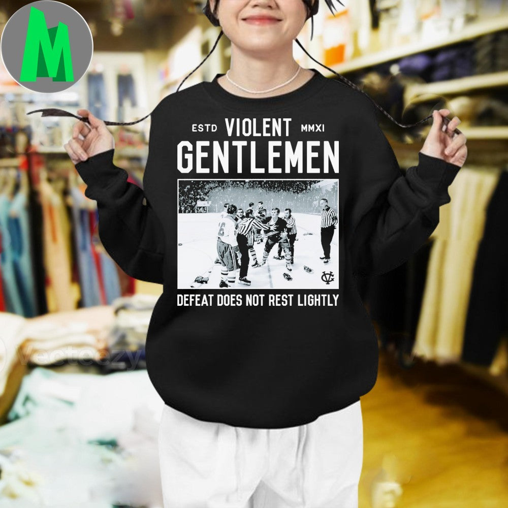 Violent Gentlemen Hockey Fight Graphic Defeat Does Not Rest Lightly Shirt