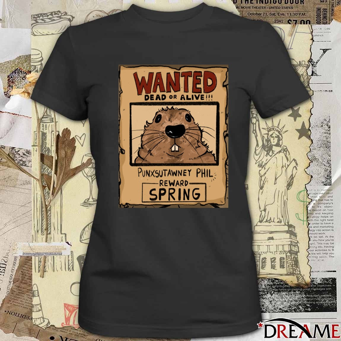 Wanted Dead Or Alive Punxsutawney Phil Reward Spring Groundhog Day t-shirt