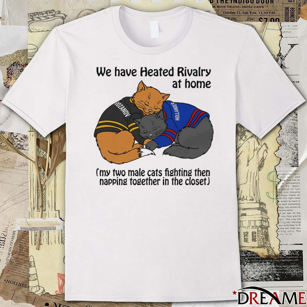 We Have Heated Rivalry At Home My Two Male Cats Fighting Then Napping Together In The Closet t-shirt
