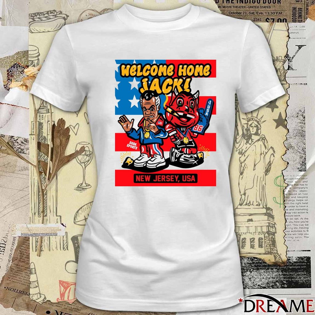 Welcome Home Jack New Jersey USA Jack Hughes And Mascots t-shirt