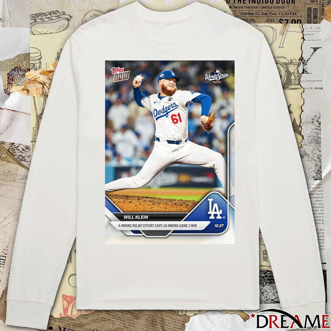 Will Klein 2025 MLB Topps Los Angeles Dodgers 4-Inning Relief Effort Caps 18-Inning Game 3 Win t-shirt