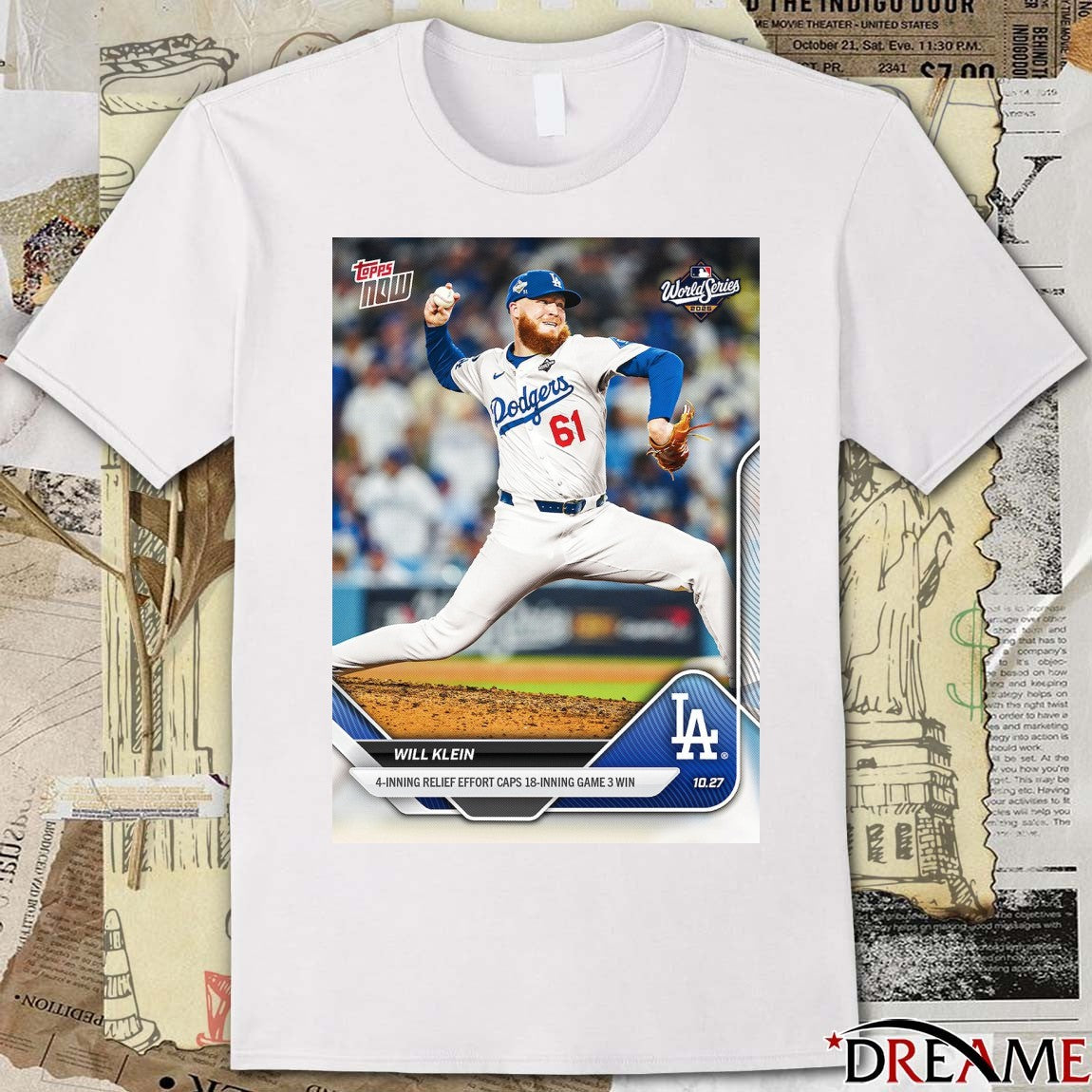 Will Klein 2025 MLB Topps Los Angeles Dodgers 4-Inning Relief Effort Caps 18-Inning Game 3 Win t-shirt