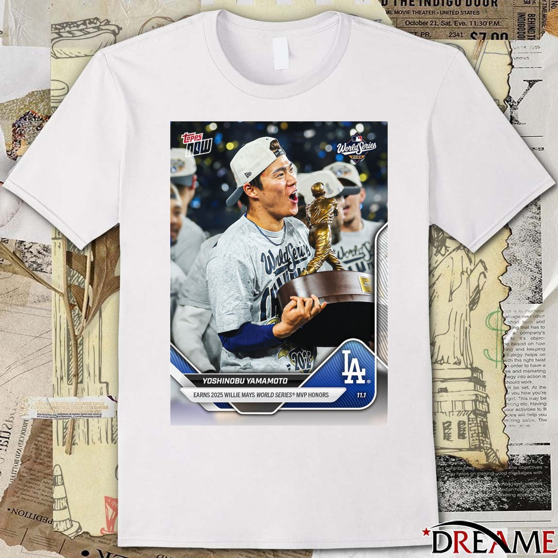 Yoshinobu Yamamoto 2025 MLB Topps Los Angeles Dodgers Earns 2025 Willie Mays World Series MVP Honors Card t-shirt