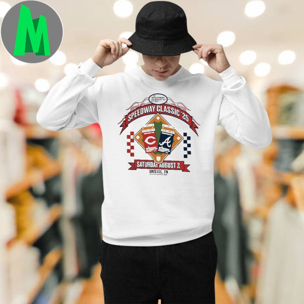 Youth Mitchell & Ness Cincinnati Reds vs. Atlanta Braves 2025 Speedway Classic Bristol TN Event T-Shirt