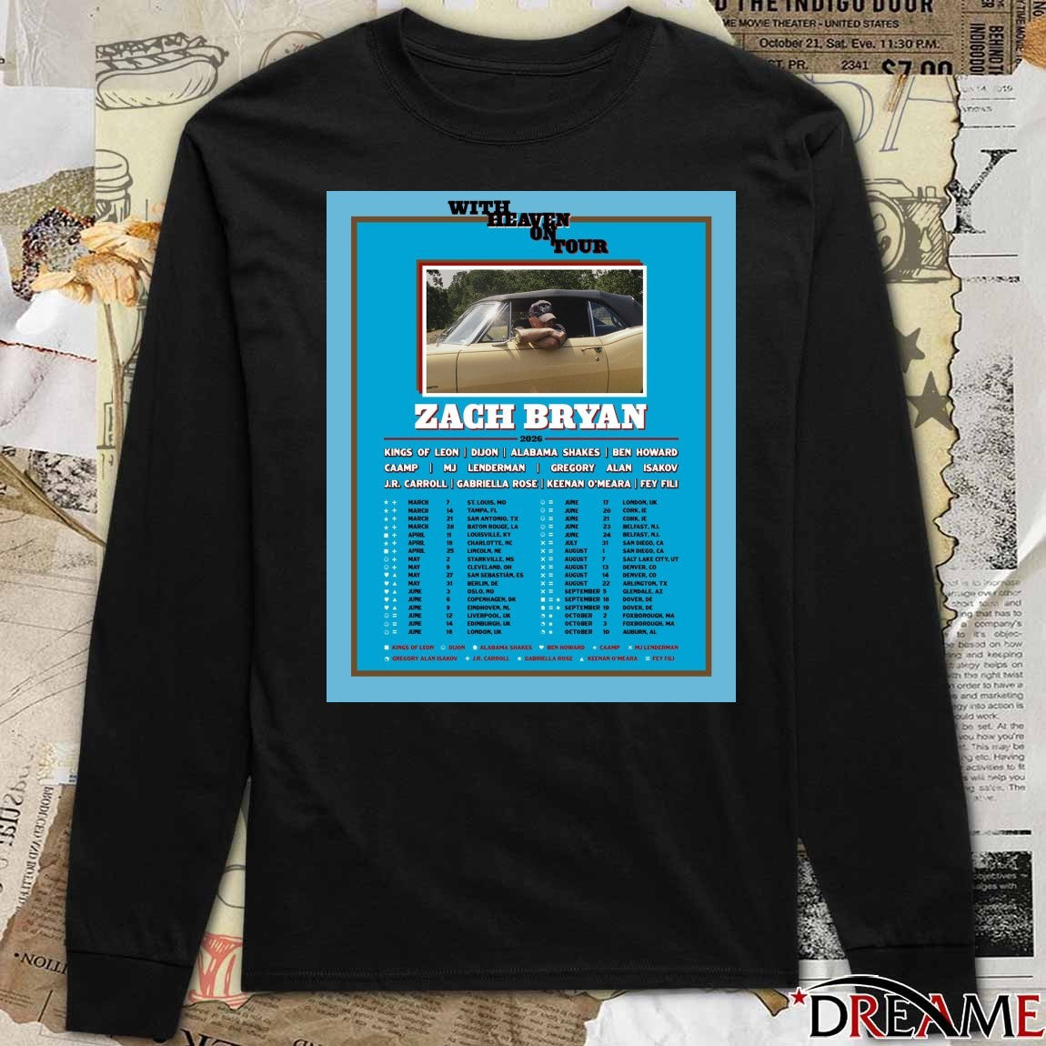 Zach Bryan With Heaven On Tour 2026 Kings of Leon, Dijon, Alabama Shakes Poster t-shirt