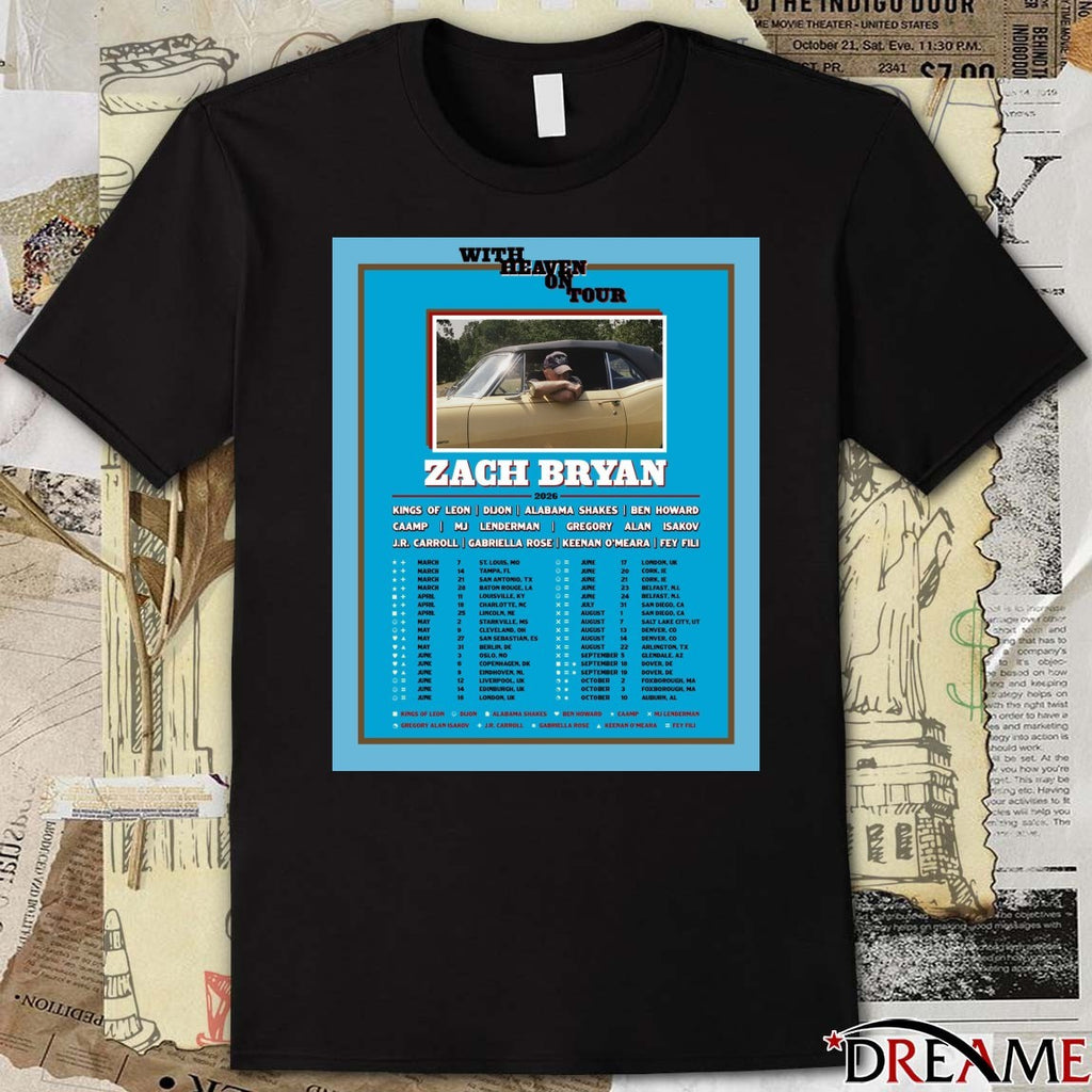 Zach Bryan With Heaven On Tour 2026 Kings of Leon, Dijon, Alabama Shakes Poster t-shirt
