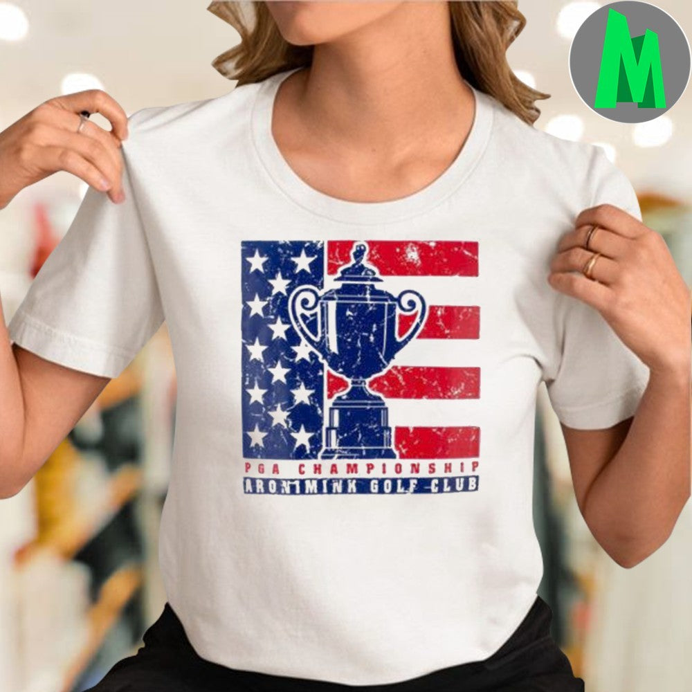 Original 2026 PGA Championship Aronimink Golf Club American Flag Trophy T-Shirt