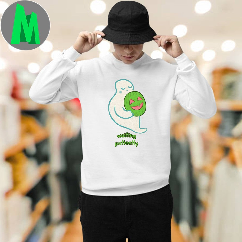Original Cute Ghost Waiting Patiently Watermelon Jack-o’-Lantern T-Shirt