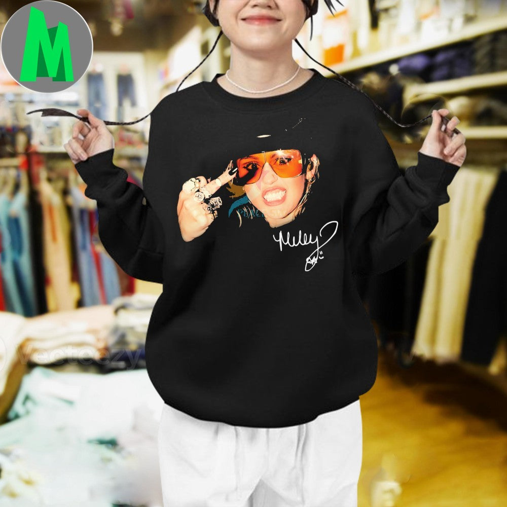Original Miley Cyrus Orange Sunglasses Rock Gesture Signature Shirt
