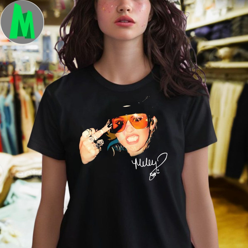 Original Miley Cyrus Orange Sunglasses Rock Gesture Signature Shirt