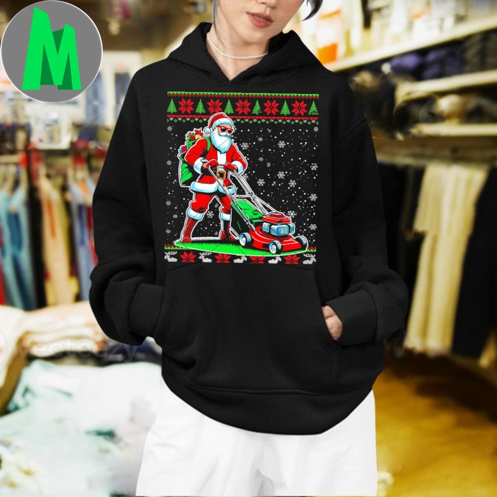 Original Santa Claus Mowing Lawn Ugly Christmas Shirt
