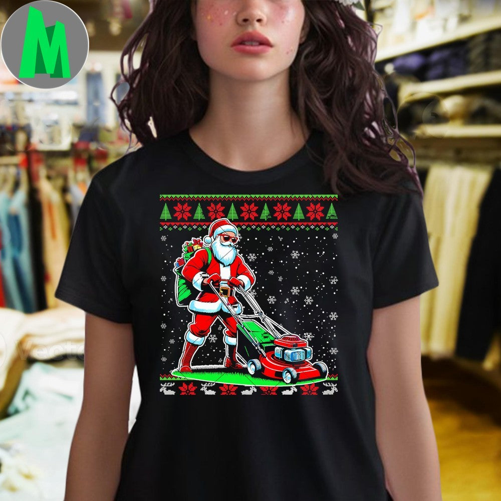 Original Santa Claus Mowing Lawn Ugly Christmas Shirt